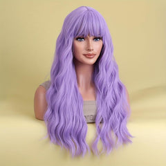 Long Curly Wavy Wig With Bangs Synthetic Wig Heat Resistant