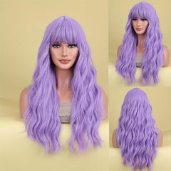 Long Curly Wavy Wig With Bangs Synthetic Wig Heat Resistant