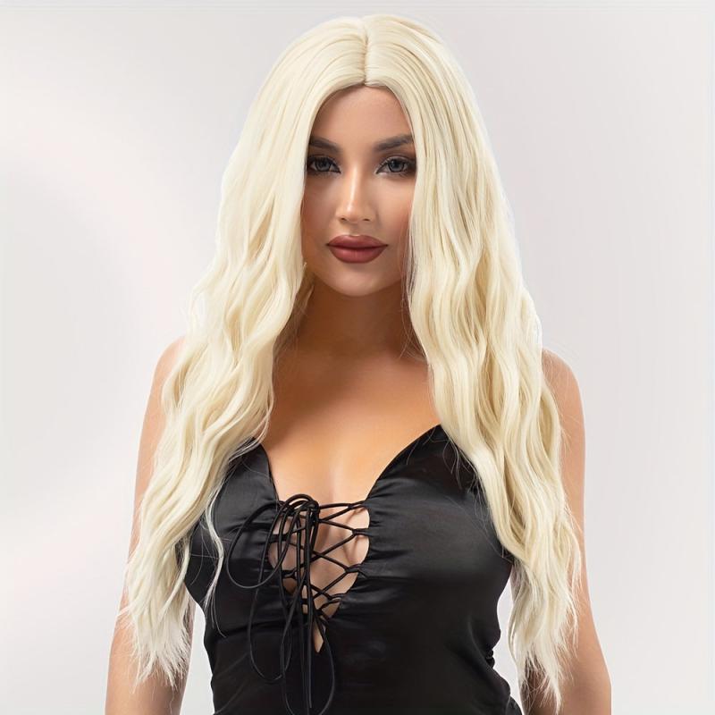 66 04 Cm Blonde Long Wave Wigs Middle Part Synthetic Heat Resistant Wig
