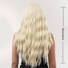 66 04 Cm Blonde Long Wave Wigs Middle Part Synthetic Heat Resistant Wig