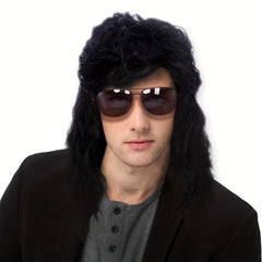 Men's Mullet Wig 70s 80s Disco Costume Hair Wigs with Cap