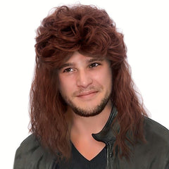 Men's Mullet Wig 70s 80s Disco Costume Hair Wigs with Cap
