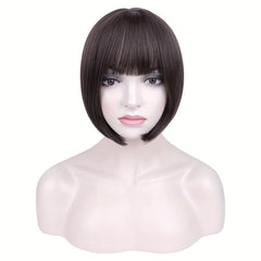 20 32 Cm Straight Bob Wigs With Bangs Synthetic Fiber Hair Wig For Women