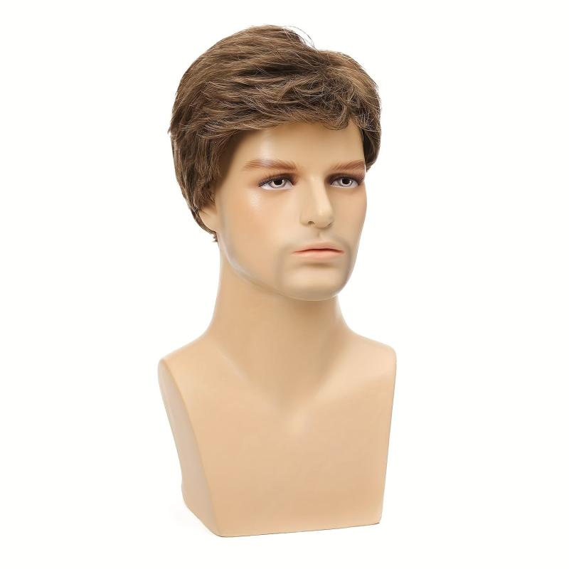 Men's Short Brown Wig Synthetic Replacement Costume Halloween