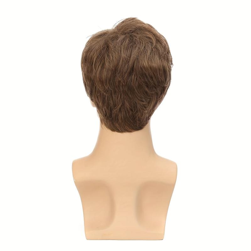 Men's Short Brown Wig Synthetic Replacement Costume Halloween