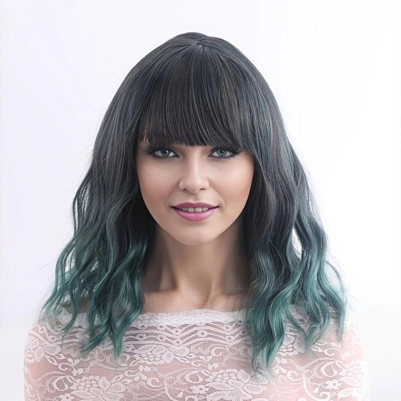 Short Bob Curly Wavy Hair Wigs With Bangs 35 56 Cm