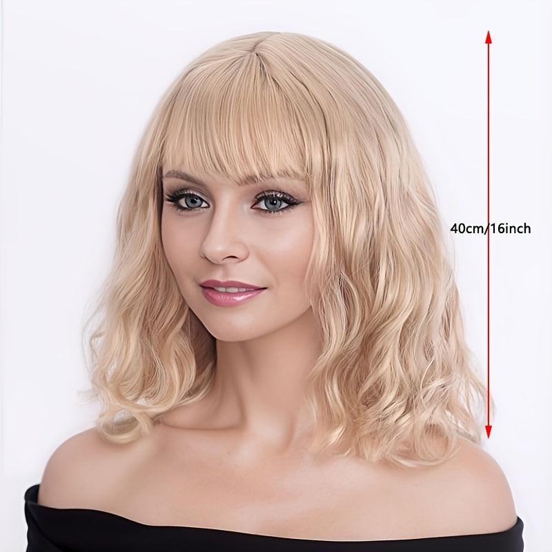 Short Bob Curly Wavy Hair Wigs With Bangs 35 56 Cm