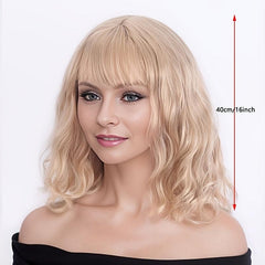 Short Bob Curly Wavy Hair Wigs With Bangs 35 56 Cm
