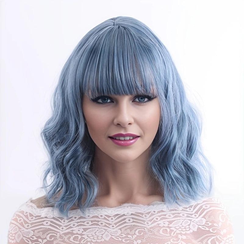 Short Bob Curly Wavy Hair Wigs With Bangs 35 56 Cm