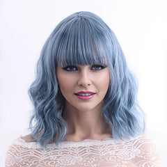 Short Bob Curly Wavy Hair Wigs With Bangs 35 56 Cm