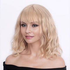 Short Bob Curly Wavy Hair Wigs With Bangs 35 56 Cm