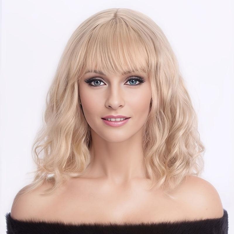 Short Bob Curly Wavy Hair Wigs With Bangs 35 56 Cm