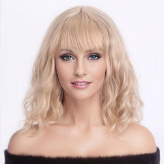 Short Bob Curly Wavy Hair Wigs With Bangs 35 56 Cm