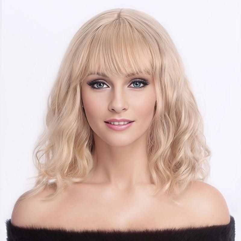 Short Bob Curly Wavy Hair Wigs With Bangs 35 56 Cm