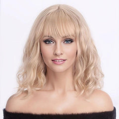 Short Bob Curly Wavy Hair Wigs With Bangs 35 56 Cm