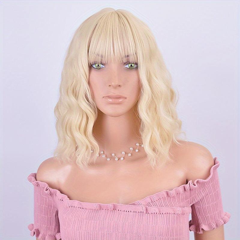 Blonde 35 cm Curly Wavy Hair Wigs Synthetic Heat Resistant for Daily Party