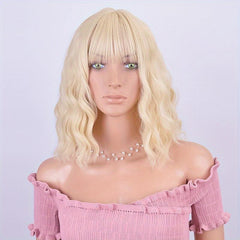 Blonde 35 cm Curly Wavy Hair Wigs Synthetic Heat Resistant for Daily Party