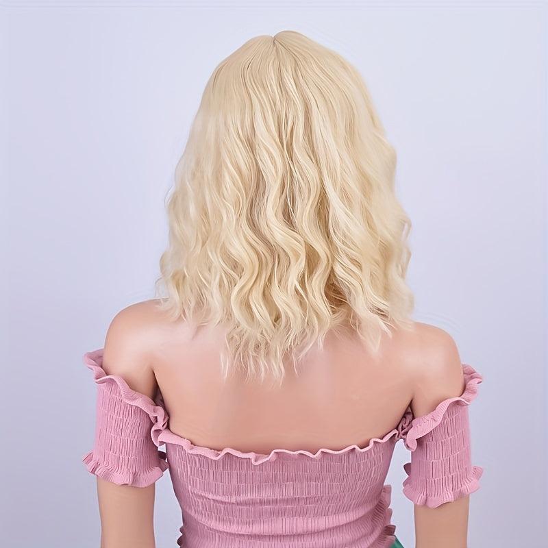 Blonde 35 cm Curly Wavy Hair Wigs Synthetic Heat Resistant for Daily Party