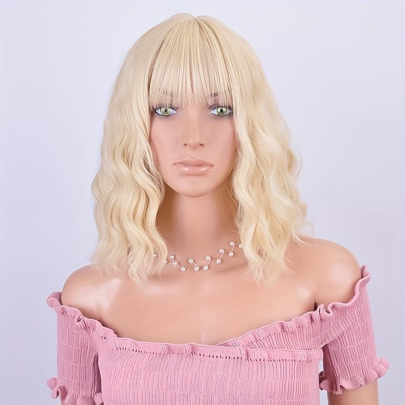 Blonde 35 cm Curly Wavy Hair Wigs Synthetic Heat Resistant for Daily Party