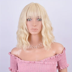 Blonde 35 cm Curly Wavy Hair Wigs Synthetic Heat Resistant for Daily Party