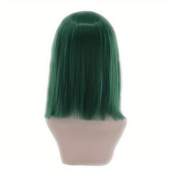 Colorful Straight Bob Cut Synthetic Wig Green Silver Grey 14inch