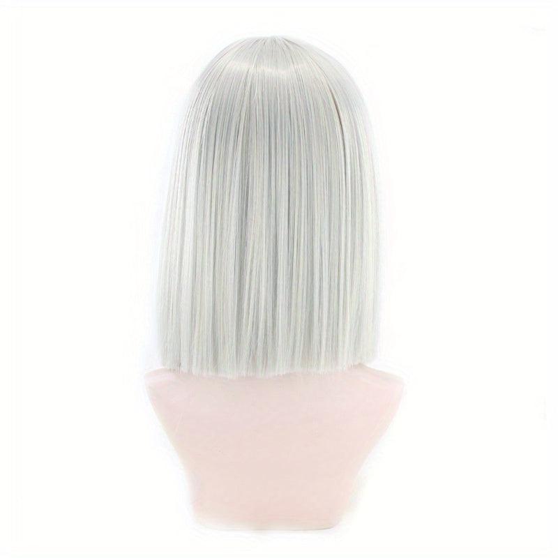 Colorful Straight Bob Cut Synthetic Wig Green Silver Grey 14inch