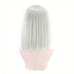 Colorful Straight Bob Cut Synthetic Wig Green Silver Grey 14inch