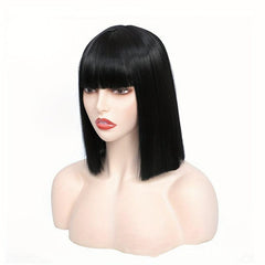 Colorful Straight Bob Cut Synthetic Wig Green Silver Grey 14inch