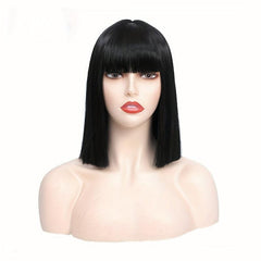 Colorful Straight Bob Cut Synthetic Wig Green Silver Grey 14inch