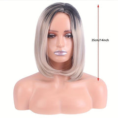 Ombre Platinum Short Bob Wigs Middle Part Straight Hair Wigs For Women