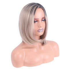 Ombre Platinum Short Bob Wigs Middle Part Straight Hair Wigs For Women