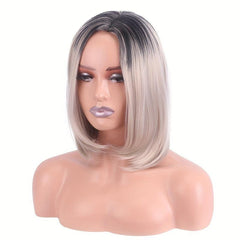 Ombre Platinum Short Bob Wigs Middle Part Straight Hair Wigs For Women