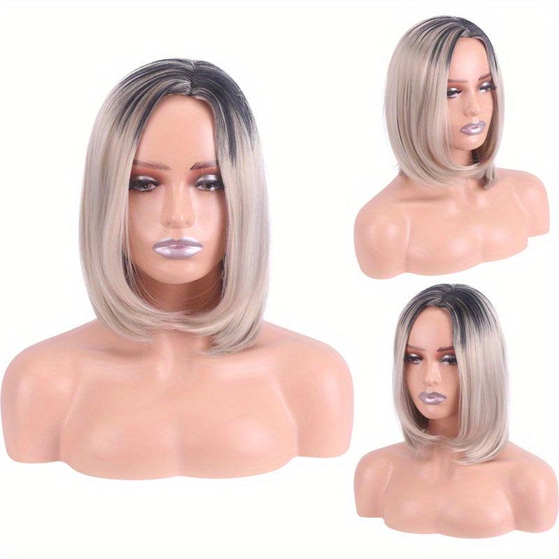 Ombre Platinum Short Bob Wigs Middle Part Straight Hair Wigs For Women