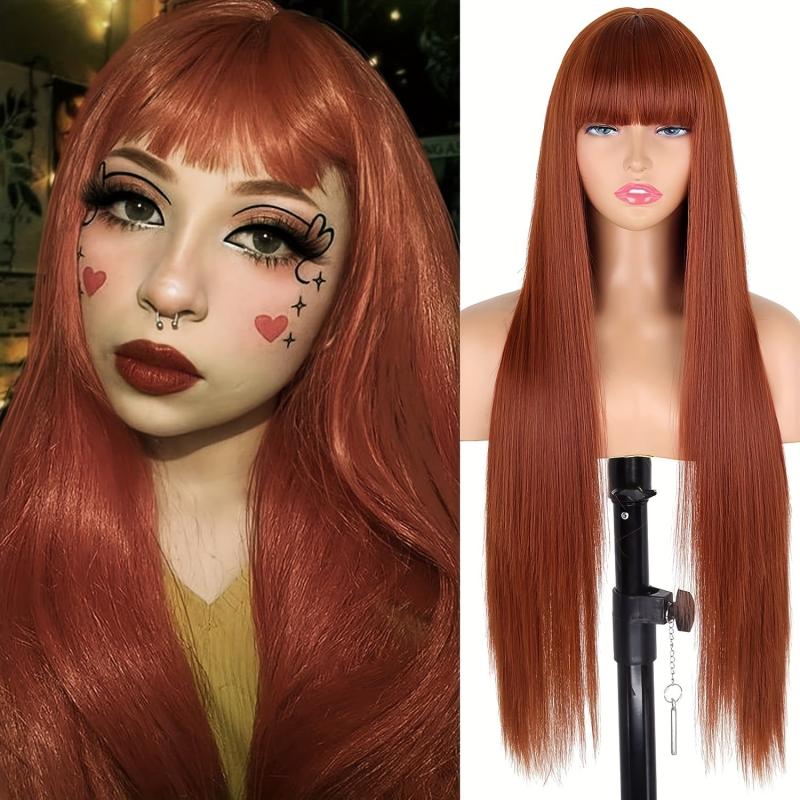 Long Bangs Straight Wig Synthetic 60 Long Straight Hair Wig
