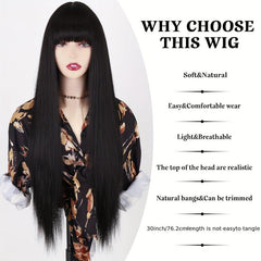 Long Bangs Straight Wig Synthetic 60 Long Straight Hair Wig