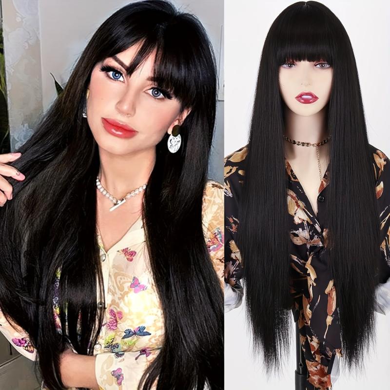 Long Bangs Straight Wig Synthetic 60 Long Straight Hair Wig