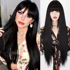 Long Bangs Straight Wig Synthetic 60 Long Straight Hair Wig
