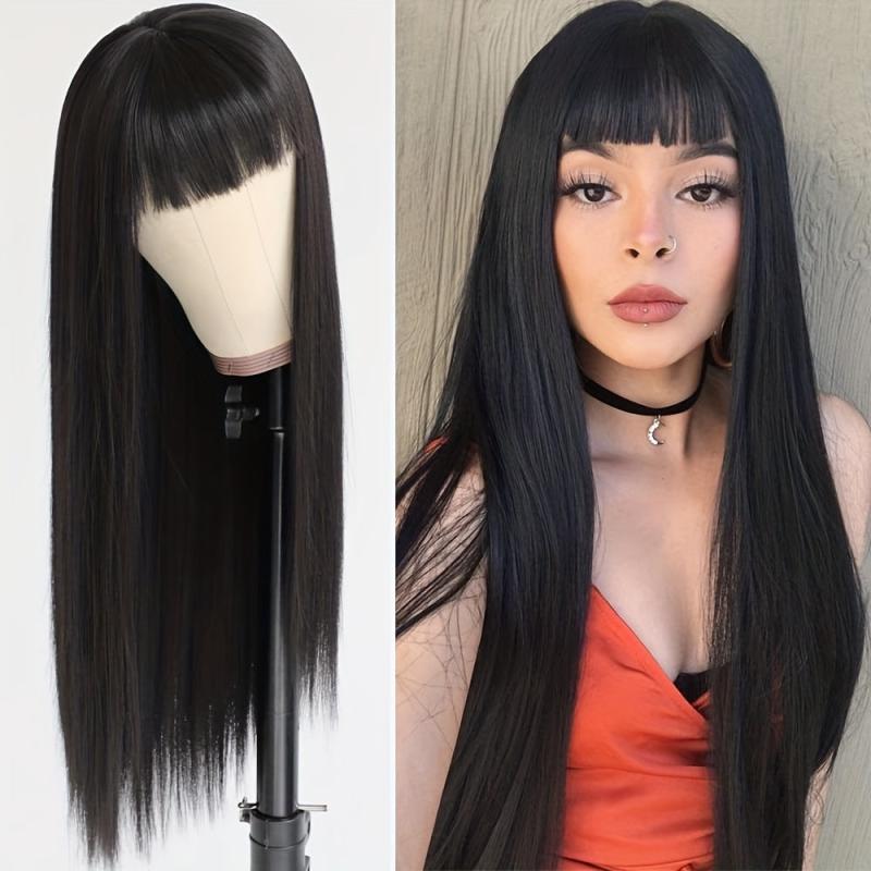 Long Bangs Straight Wig Synthetic 60 Long Straight Hair Wig