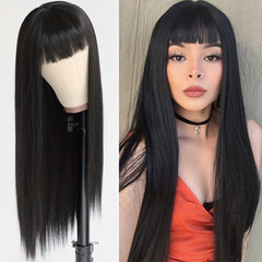 Long Bangs Straight Wig Synthetic 60 Long Straight Hair Wig
