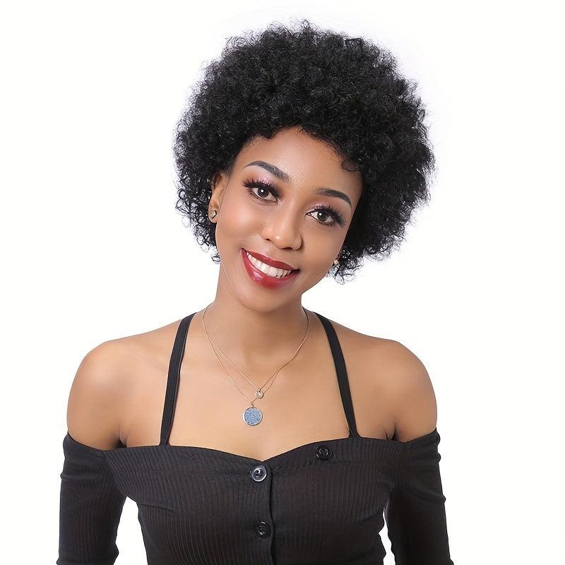 Afro Kinky Curly Human Hair Wigs 32cm Short Pixie Cut Glueless Wigs