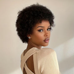 Afro Kinky Curly Human Hair Wigs 32cm Short Pixie Cut Glueless Wigs