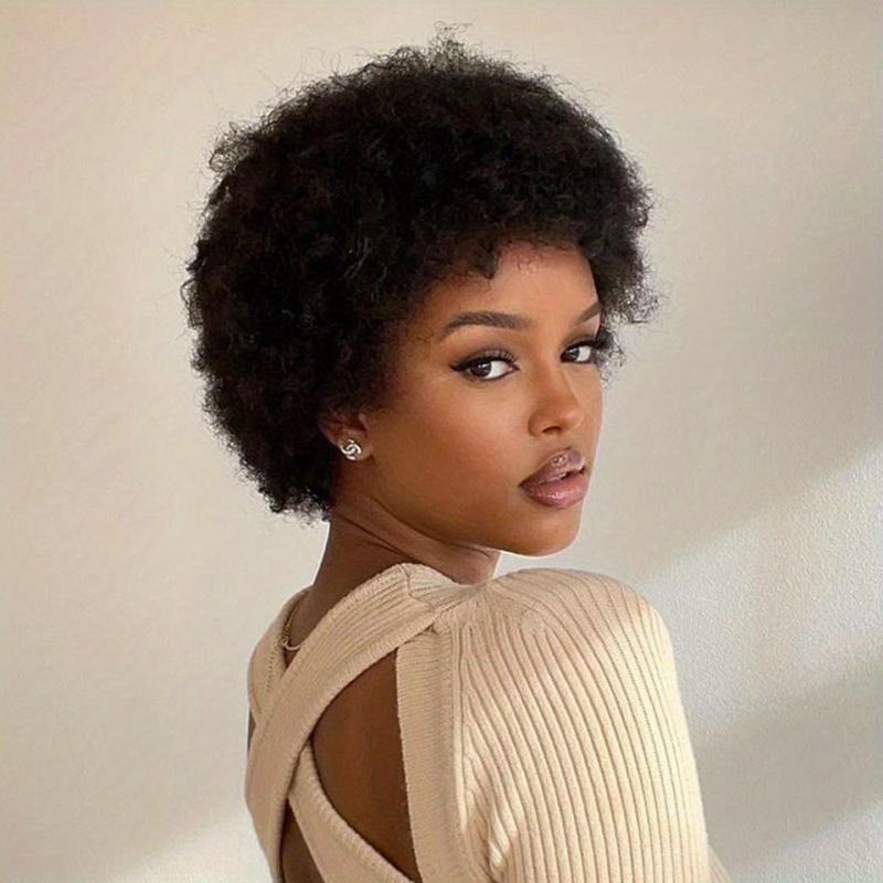 Afro Kinky Curly Human Hair Wigs 32cm Short Pixie Cut Glueless Wigs