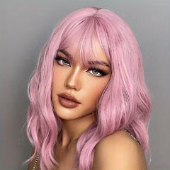 Curly Bob Wig with Bangs Natural Looking Synthetic Hair