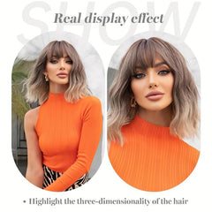 Curly Bob Wig with Bangs Natural Looking Synthetic Hair