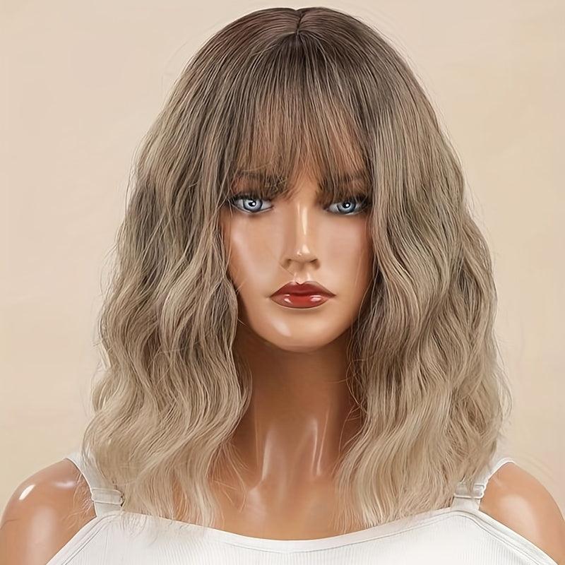 Curly Bob Wig with Bangs Natural Looking Synthetic Hair