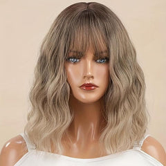 Curly Bob Wig with Bangs Natural Looking Synthetic Hair