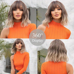 Curly Bob Wig with Bangs Natural Looking Synthetic Hair
