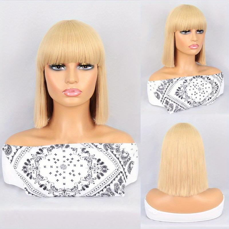 Purple Short Bob Straight Hair Wigs With Bangs 30 48 Cm