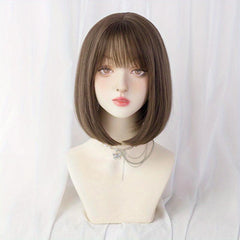 Short Bob Straight Hair Wigs With Bangs Synthetic Natural Look Hair Replacement