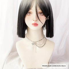 Short Bob Straight Hair Wigs With Bangs Synthetic Natural Look Hair Replacement